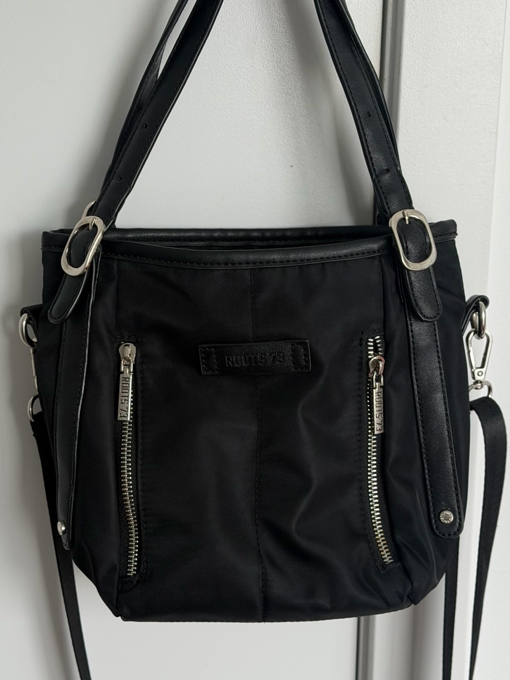 Roots Black Shoulder Bag with Silver Hardware